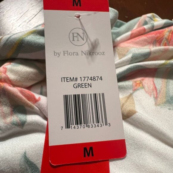 NWT FLORA NIKROOZ Medium 3 Piece Sleep Set Robe Tank Pant Super Soft Green White - Picture 8 of 10